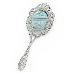 Ornate Silver Tone Handheld Mirror Victorian Style
